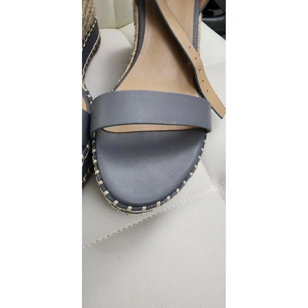 Lauren Ralph Lauren Hilarie Espadrille Wedge Sandals Ocean Blue Grey Leather 9B‎